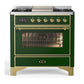 Ilve UM36FNR3EGG Ilve Um36Fnr3Egg Majestic Iii 36 Inch Dual Fuel Range With 6 Black Brass Burners And Griddle, Dual Function Burner Up To 25,000 Btu (Triple Glass Door, Emerald Green, Brass, Natural Gas)