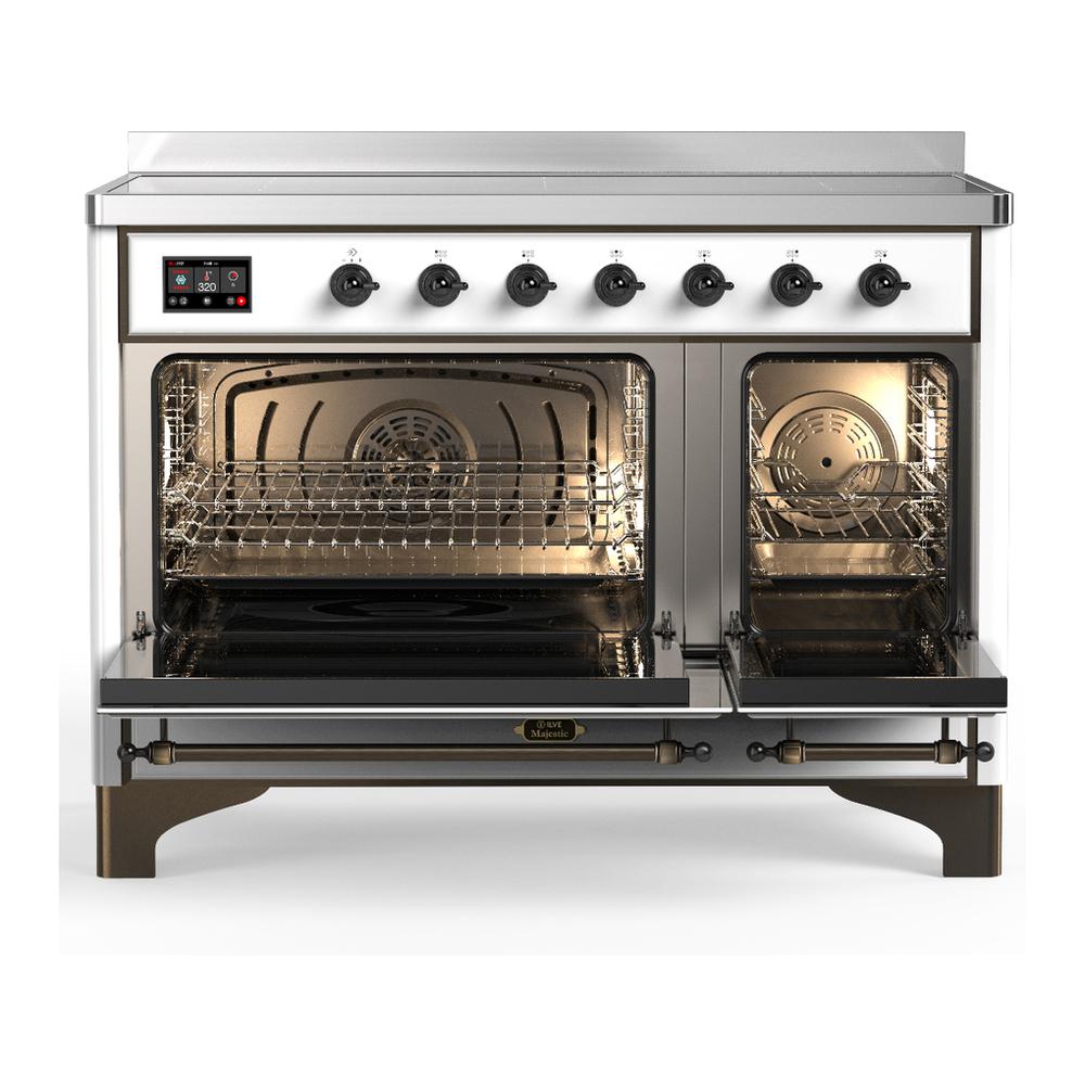 Ilve UMIB48QNR3WHB Ilve Umib48Qnr3Whb Majestic Iii 48 Inch Induction Range With 6 Elements, 5.02 Cu. Ft. Total Oven Capacity (Solid Door, White, Burnished)