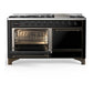 Ilve UM60FQNR3BKB Ilve Um60Fqnr3Bkb Majestic Iii 60 Inch Dual Fuel Range With 9 Burners And Griddle, Dual Function Burner Up To 25,000 Btu (Natural Gas, Solid Door, Glossy Black, Burnished)