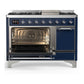 Ilve UM48FQNR3MBC Ilve Um48Fqnr3Mbc Majestic Iii 48 Inch Dual Fuel Range With 8 Burners And Griddle, Dual Function Burner Up To 25,000 Btu (Natural Gas, Solid Door, Midnight Blue, Chrome)
