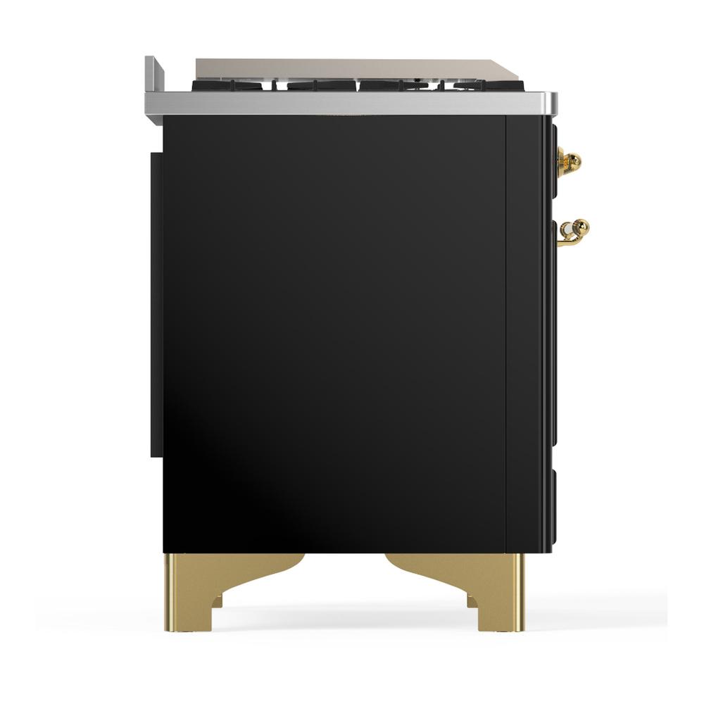 Ilve UM60FSNR3BKG Ilve Um60Fsnr3Bkg Majestic Iii 60 Inch Dual Fuel Range With 7 Burners, Griddle And French Top, Dual Function Burner With Up To 25,000 Btu (Natural Gas, Triple Glass Door, Glossy Black, Brass)