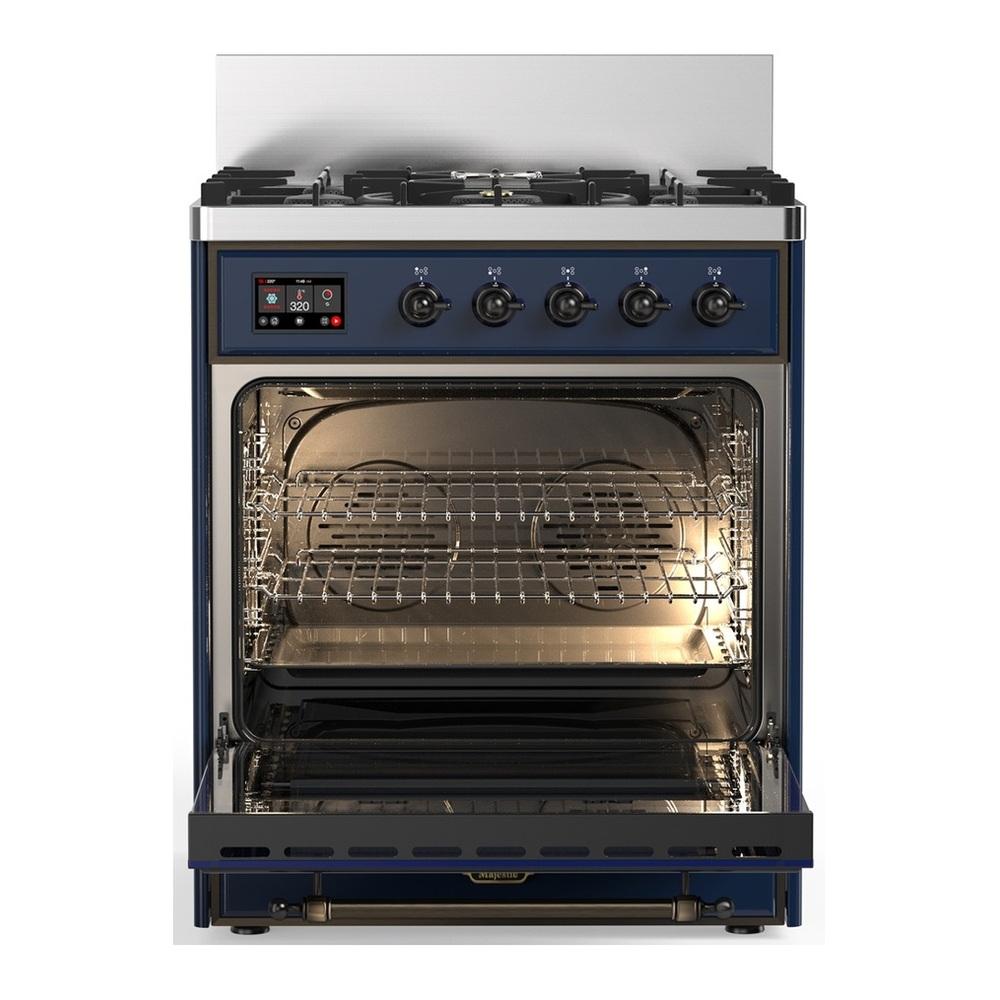 Ilve UM30NR3MBBLP Ilve Um30Nr3Mbblp Majestic Iii 30 Inch Dual Fuel Range With 5 Black Brass Burners, Dual Function Burner Up To 25,000 Btu (Liquid Propane, Triple Glass Door, Midnight Blue, Burnished)