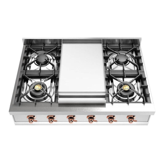 Ilve UHCP36FNSSP Ilve Uhcp36Fnssp Nostalgie Ii 36 Inch Built-In Gas Rangetop With 6 Burners And Griddle, In Stainless Steel (Natural Gas, Copper)