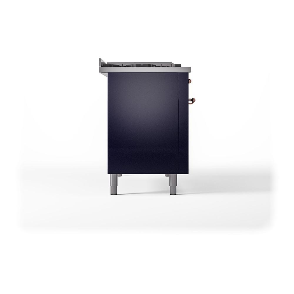 Ilve UN48FSQNMPMBP Ilve Un48Fsqnmpmbp Nostalgie Ii Noblesse 48" Dual Fuel Range (5 Sealed Burners + Griddle + French Top, Natural Gas, Solid Door, Midnight Blue, Copper)