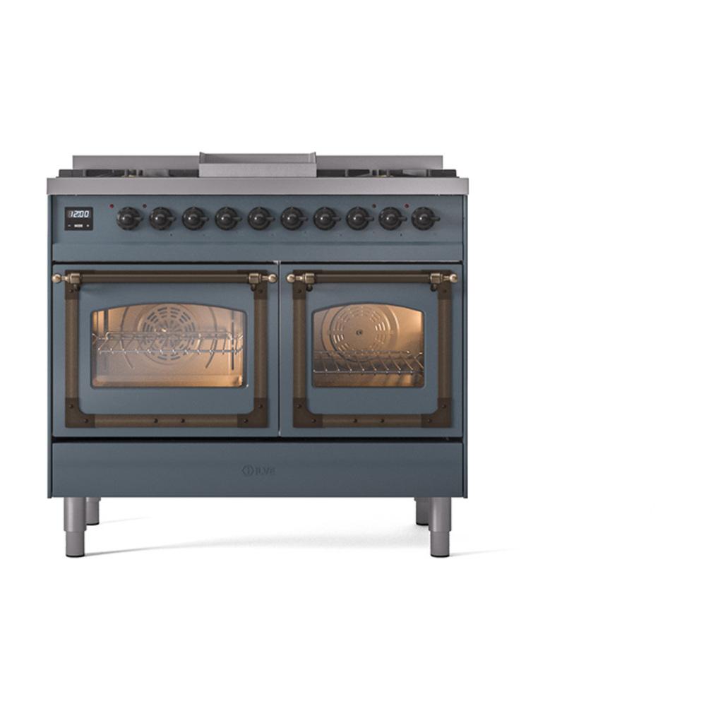 Ilve UND40FNMPBGBLP Ilve Und40Fnmpbgblp Nostalgie Ii Noblesse 40" Dual Fuel Range (Liquid Propane, Triple Glass Door, Blue Grey, Burnished)