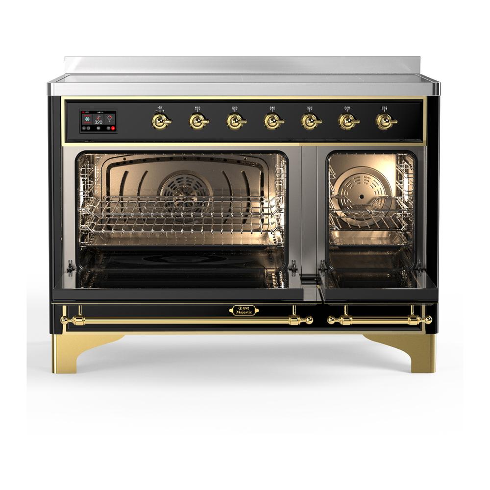 Ilve UMIB48QNR3BKG Ilve Umib48Qnr3Bkg Majestic Iii 48 Inch Induction Range With 6 Elements, 5.02 Cu. Ft. Total Oven Capacity (Solid Door, Glossy Black, Brass)