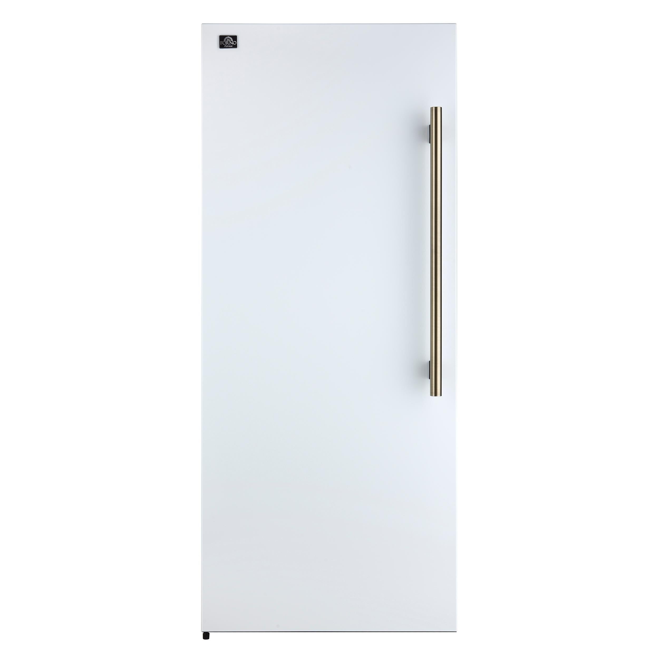 Forno FFFFD172228WHTLS Forno Maderno 28-Inch Convertible Upright Freezer/Refrigerator In White With Antique Brass Handle, 13.6 Cu.Ft., Left Swing