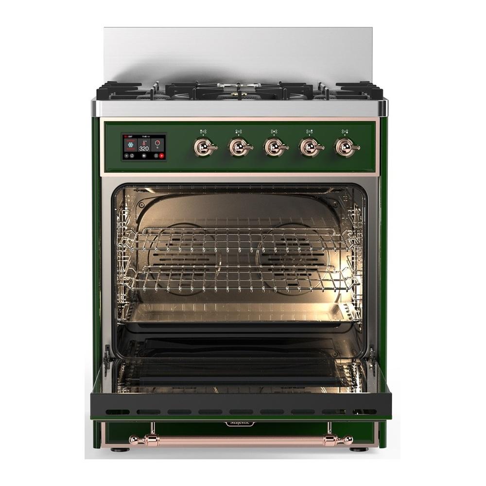 Ilve UM30QNR3EGP Ilve Um30Qnr3Egp Majestic Iii 30 Inch Dual Fuel Range With 5 Black Brass Burners, Dual Function Burner Up To 25,000 Btu (Natural Gas, Solid Door, Emerald Green, Copper)