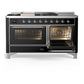 Ilve UM60FSNR3BKC Ilve Um60Fsnr3Bkc Majestic Iii 60 Inch Dual Fuel Range With 7 Burners, Griddle And French Top, Dual Function Burner With Up To 25,000 Btu (Natural Gas, Triple Glass Door, Glossy Black, Chrome)