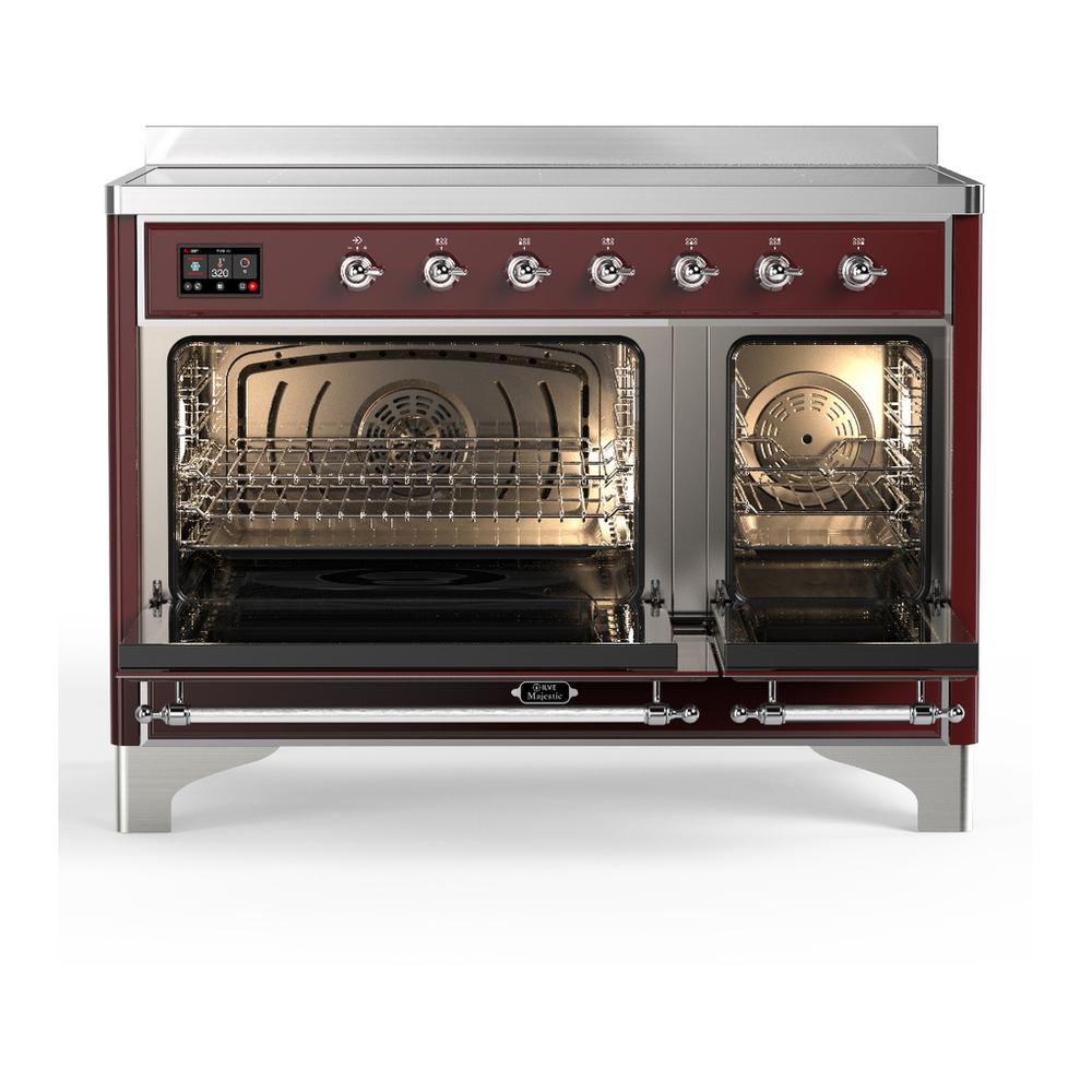 Ilve UMIB48QNR3BUC Ilve Umib48Qnr3Buc Majestic Iii 48 Inch Induction Range With 6 Elements, 5.02 Cu. Ft. Total Oven Capacity (Solid Door, Burgundy, Chrome)