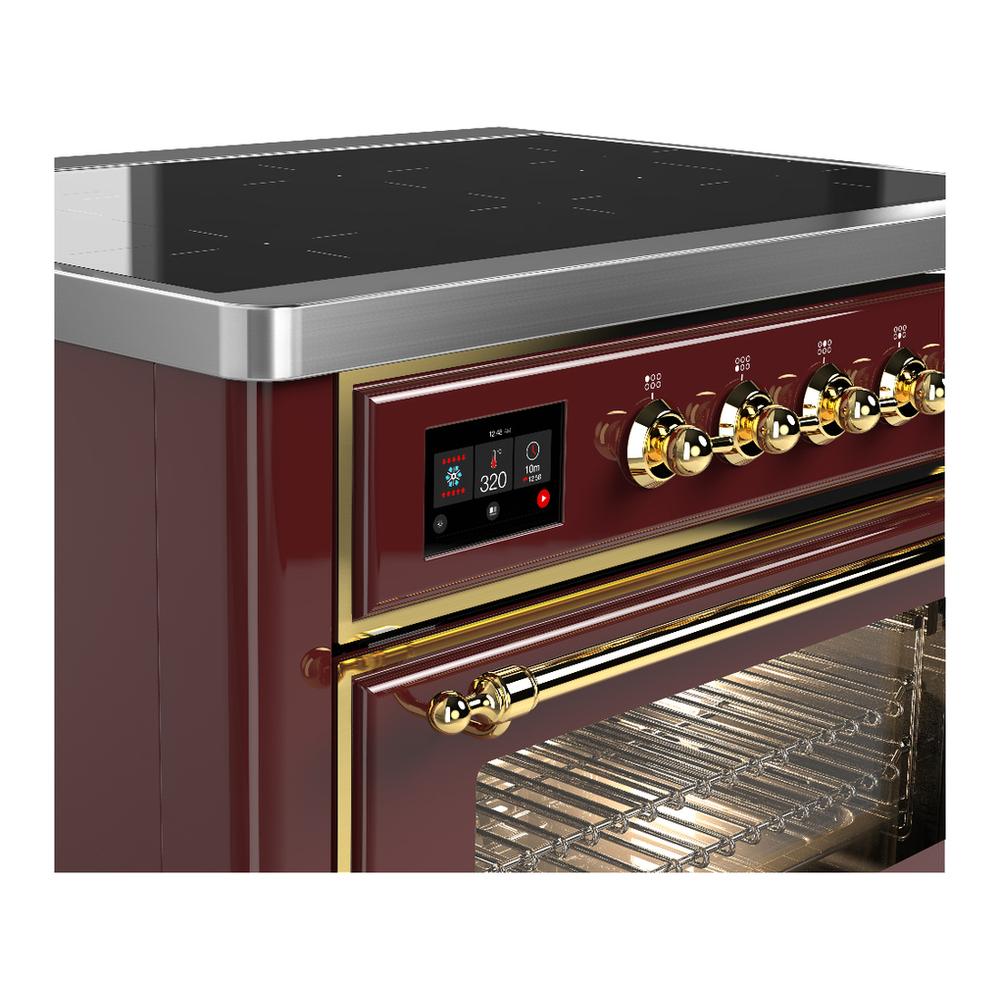 Ilve UMIB36NR3BUG Ilve Umib36Nr3Bug Majestic Iii 36 Inch Induction Range With 6 Elements, 3.5 Cu. Ft. Total Oven Capacity (Triple Glass Door, Burgundy, Brass)