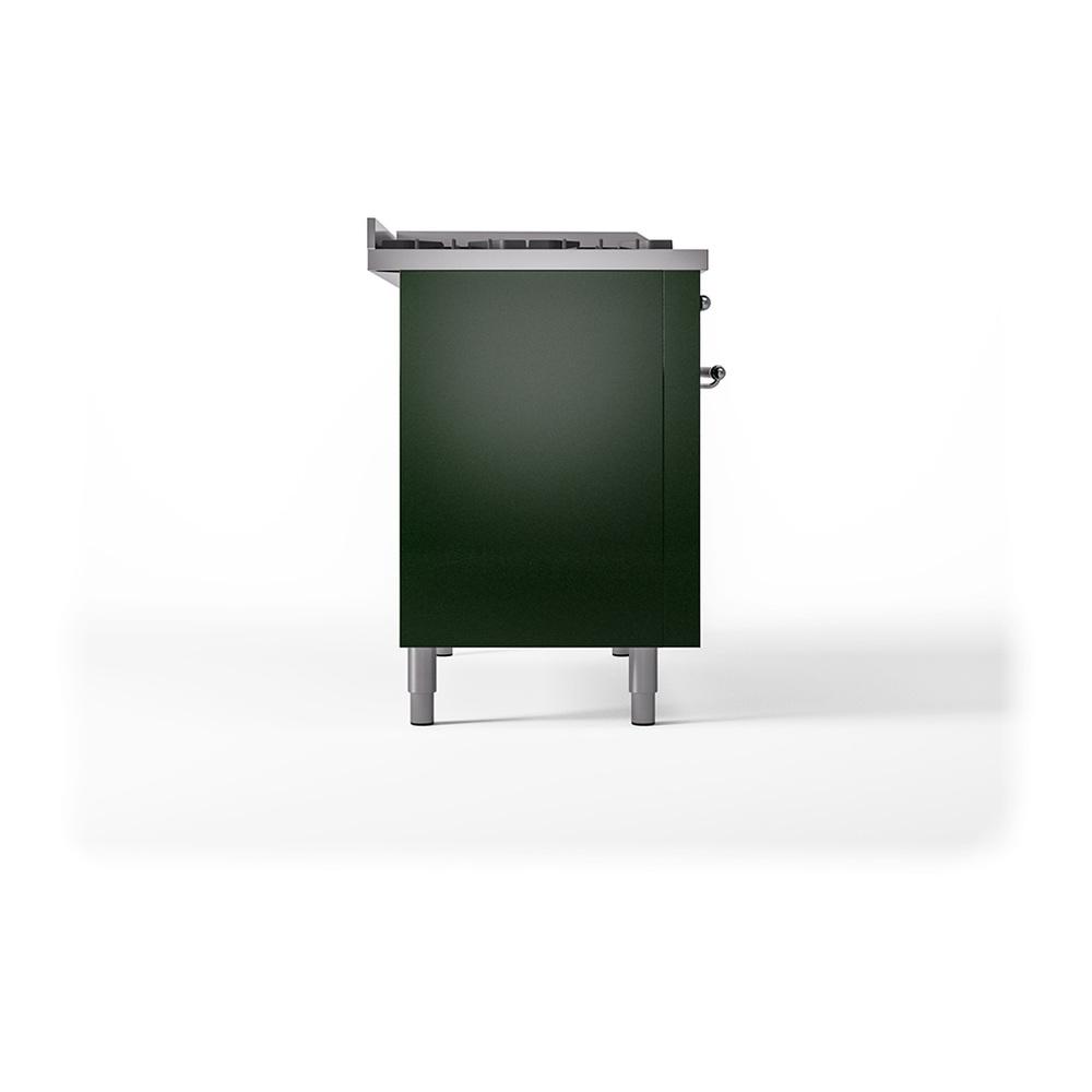 Ilve UN48FSQNMPEGCLP Ilve Un48Fsqnmpegclp Nostalgie Ii Noblesse 48" Dual Fuel Range (5 Sealed Burners + Griddle + French Top, Liquid Propane, Solid Door, Emerald Green, Chrome)