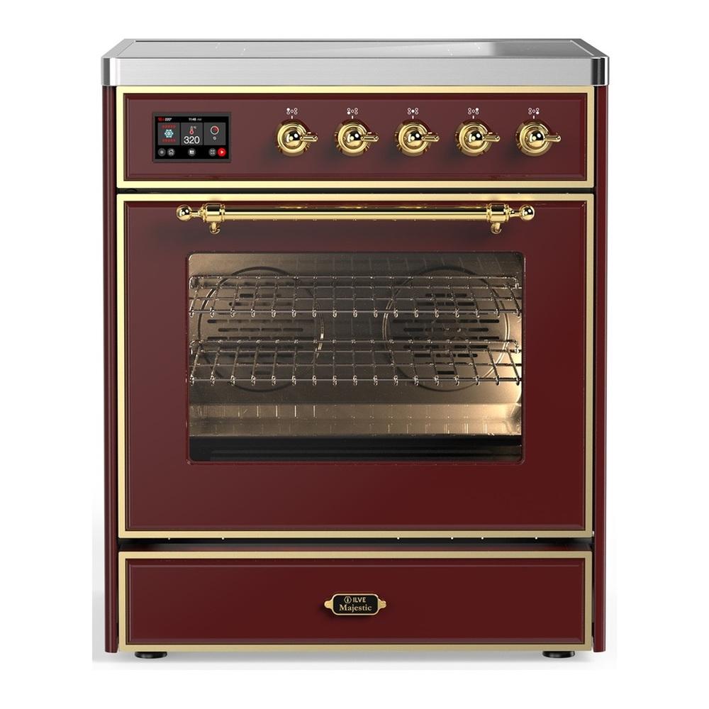 Ilve UMIB30NR3BUG Ilve Umib30Nr3Bug Majestic Iii 30 Inch Induction Range With 4 Elements, 4 Cu. Ft. Oven Capacity (Triple Glass Door, Burgundy, Brass)