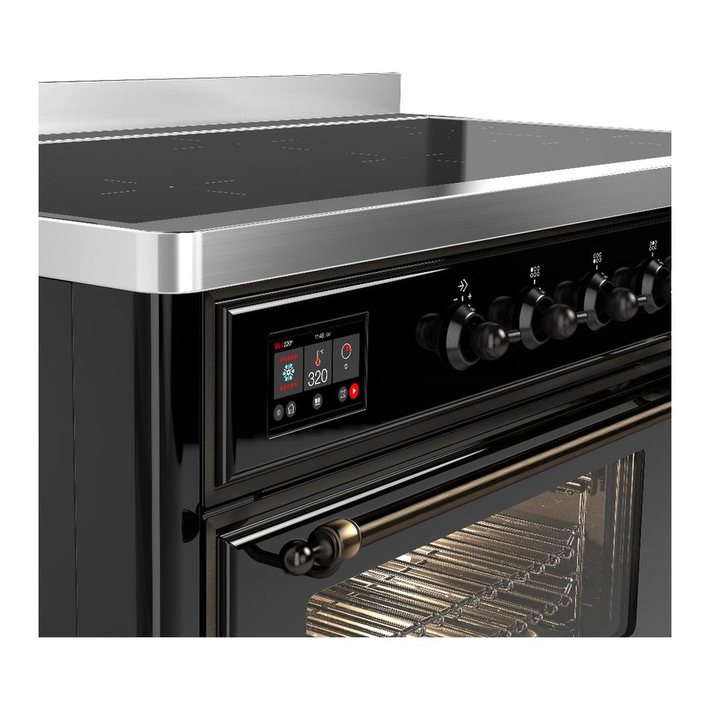 Ilve UMIB48NR3BKB Ilve Umib48Nr3Bkb Majestic Iii 48 Inch Induction Range With 6 Elements, 5.02 Cu. Ft. Total Oven Capacity (Triple Glass Door, Glossy Black, Burnished)