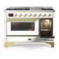 Ilve UM48FNR3WHGLP Ilve Um48Fnr3Whglp Majestic Iii 48 Inch Dual Fuel Range With 8 Burners And Griddle, Dual Function Burner Up To 25,000 Btu (Liquid Propane, Triple Glass Door, White, Brass)