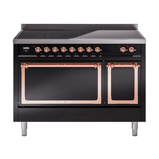 Ilve UNI486QNMPBKP Ilve Uni486Qnmpbkp Nostalgie Ii Noblesse 48" Induction Range (Solid Door, Glossy Black, Copper)