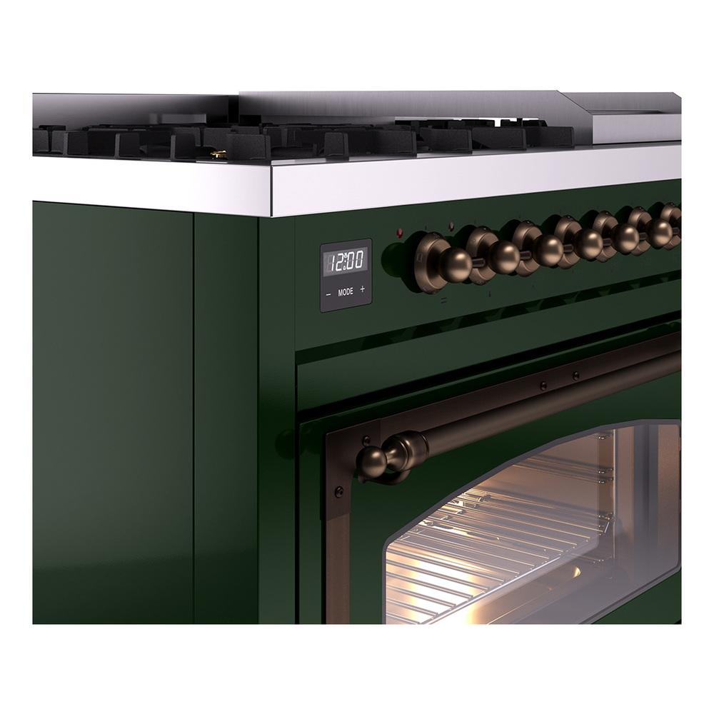 Ilve UN48FNMPEGB Ilve Un48Fnmpegb Nostalgie Ii Noblesse 48" Dual Fuel Range (8 Sealed Burners + Griddle, Natural Gas, Triple Glass Door, Emerald Green, Burnished)