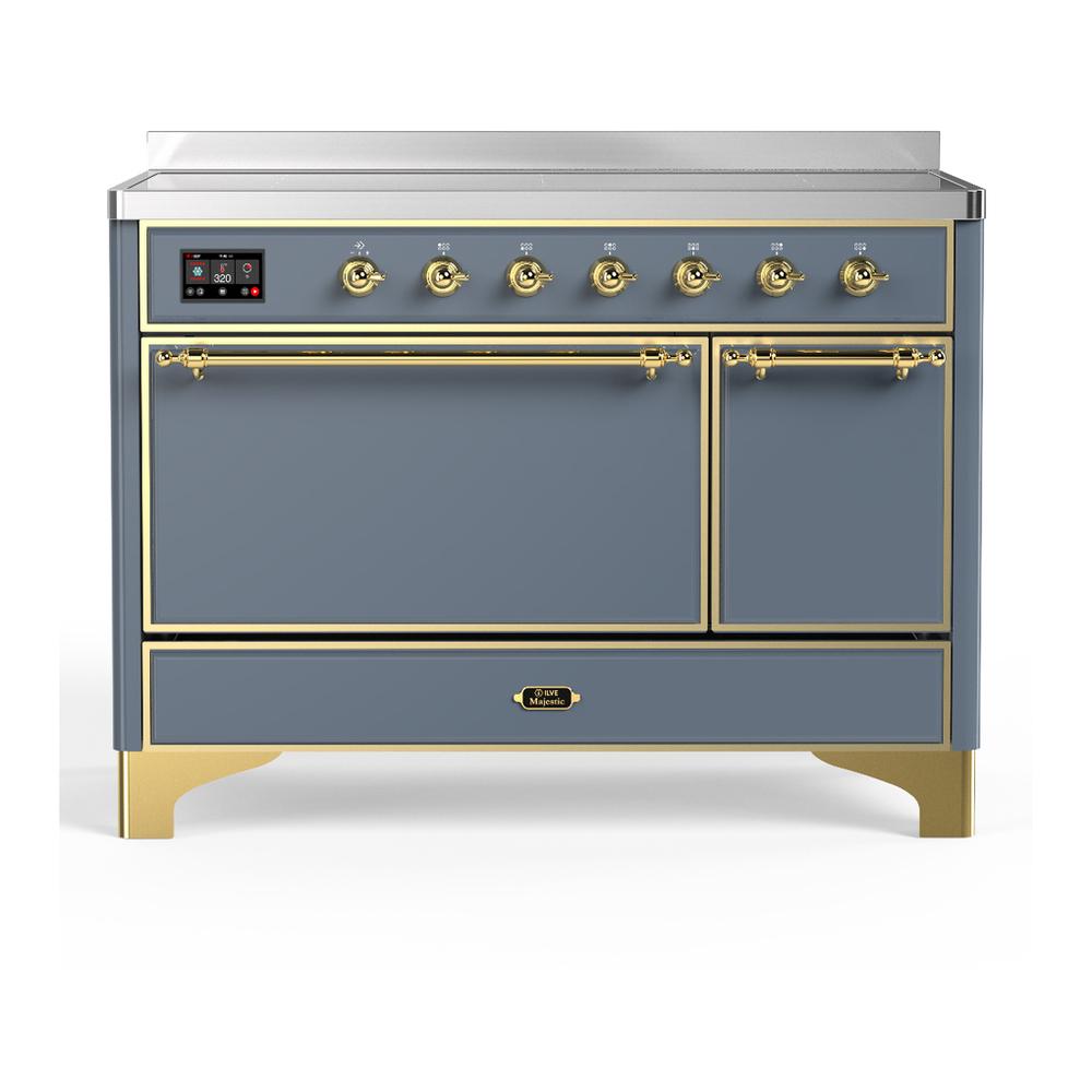 Ilve UMIB48QNR3BGG Ilve Umib48Qnr3Bgg Majestic Iii 48 Inch Induction Range With 6 Elements, 5.02 Cu. Ft. Total Oven Capacity (Solid Door, Blue Grey, Brass)