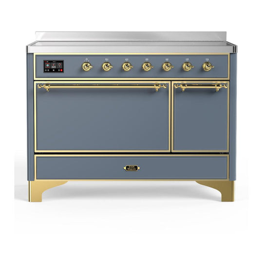 Ilve UMIB48QNR3BGG Ilve Umib48Qnr3Bgg Majestic Iii 48 Inch Induction Range With 6 Elements, 5.02 Cu. Ft. Total Oven Capacity (Solid Door, Blue Grey, Brass)
