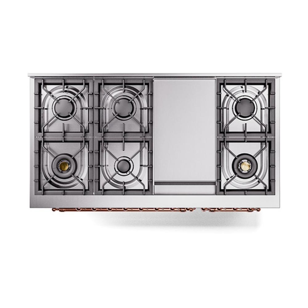 Ilve UN48FNMPSSP Ilve Un48Fnmpssp Nostalgie Ii Noblesse 48" Dual Fuel Range (8 Sealed Burners + Griddle, Natural Gas, Triple Glass Door, Stainless Steel, Copper)