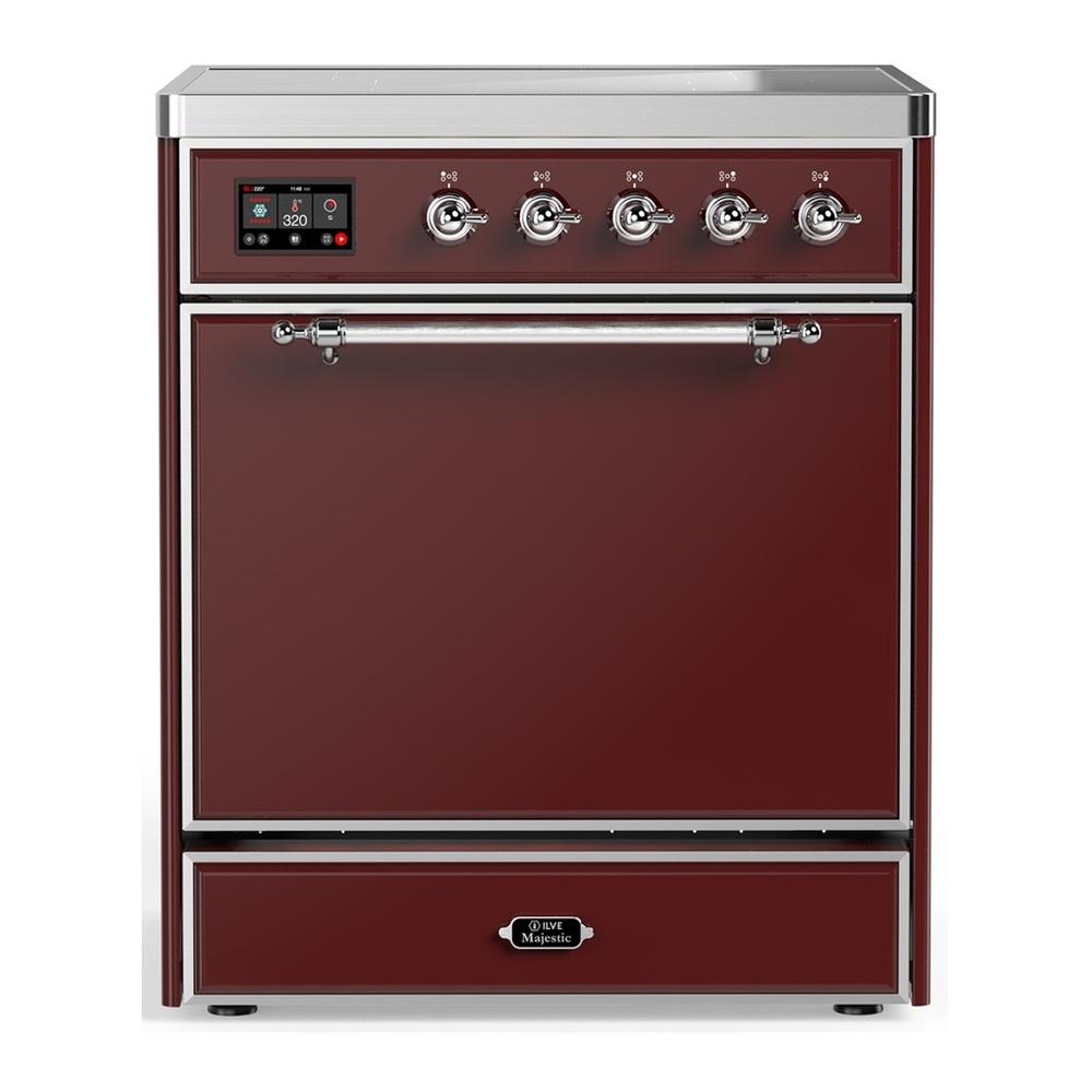 Ilve UMIB30QNR3BUC Ilve Umib30Qnr3Buc Majestic Iii 30 Inch Induction Range With 4 Elements, 4 Cu. Ft. Oven Capacity (Solid Door, Burgundy, Chrome)