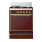 Ilve UM30QNR3BUGLP Ilve Um30Qnr3Buglp Majestic Iii 30 Inch Dual Fuel Range With 5 Black Brass Burners, Dual Function Burner Up To 25,000 Btu (Liquid Propane, Solid Door, Burgundy, Brass)