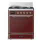 Ilve UM30QNR3BUP Ilve Um30Qnr3Bup Majestic Iii 30 Inch Dual Fuel Range With 5 Black Brass Burners, Dual Function Burner Up To 25,000 Btu (Natural Gas, Solid Door, Burgundy, Copper)
