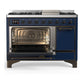 Ilve UM48FQNR3MBB Ilve Um48Fqnr3Mbb Majestic Iii 48 Inch Dual Fuel Range With 8 Burners And Griddle, Dual Function Burner Up To 25,000 Btu (Natural Gas, Solid Door, Midnight Blue, Burnished)