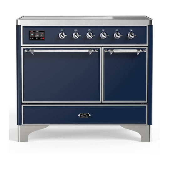 Ilve UMDIB40QNR3MBC Ilve Umdib40Qnr3Mbc Majestic Iii 40 Inch Induction Range With 6 Elements, 3.82 Cu. Ft. Total Oven Capacity (Solid Door, Midnight Blue, Chrome)