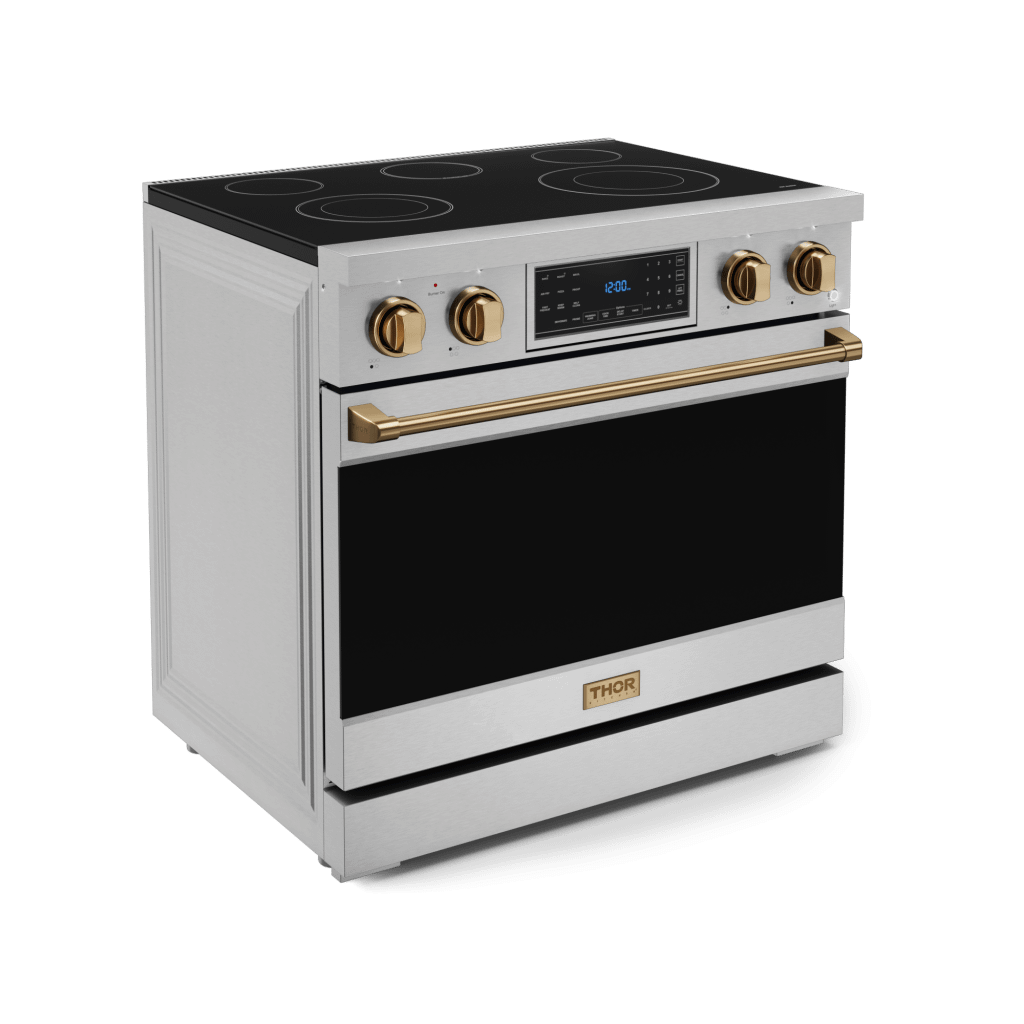 Thor Kitchen RSE36BRZ 36 Inch Professional Electric Range With Tilt Panel Touch Control In Stainless Steel/Bronze Gordon Ramsay Series - Rse36-Brz