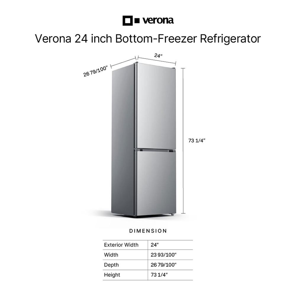 Verona VEFBF2411RISL Verona Vefbf2411Risl 24 Inch Bottom Freezer Refrigerator With 11.4 Cu. Ft. Total Capacity, Automatic Ice Maker, Sabbath Mode, Energy Star In Stainless Steel Look