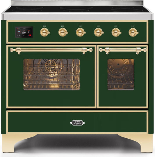 Ilve UMDI10NS3EGG Majestic Ii 40 Inch Electric Freestanding Range In Emerald Green With Brass Trim