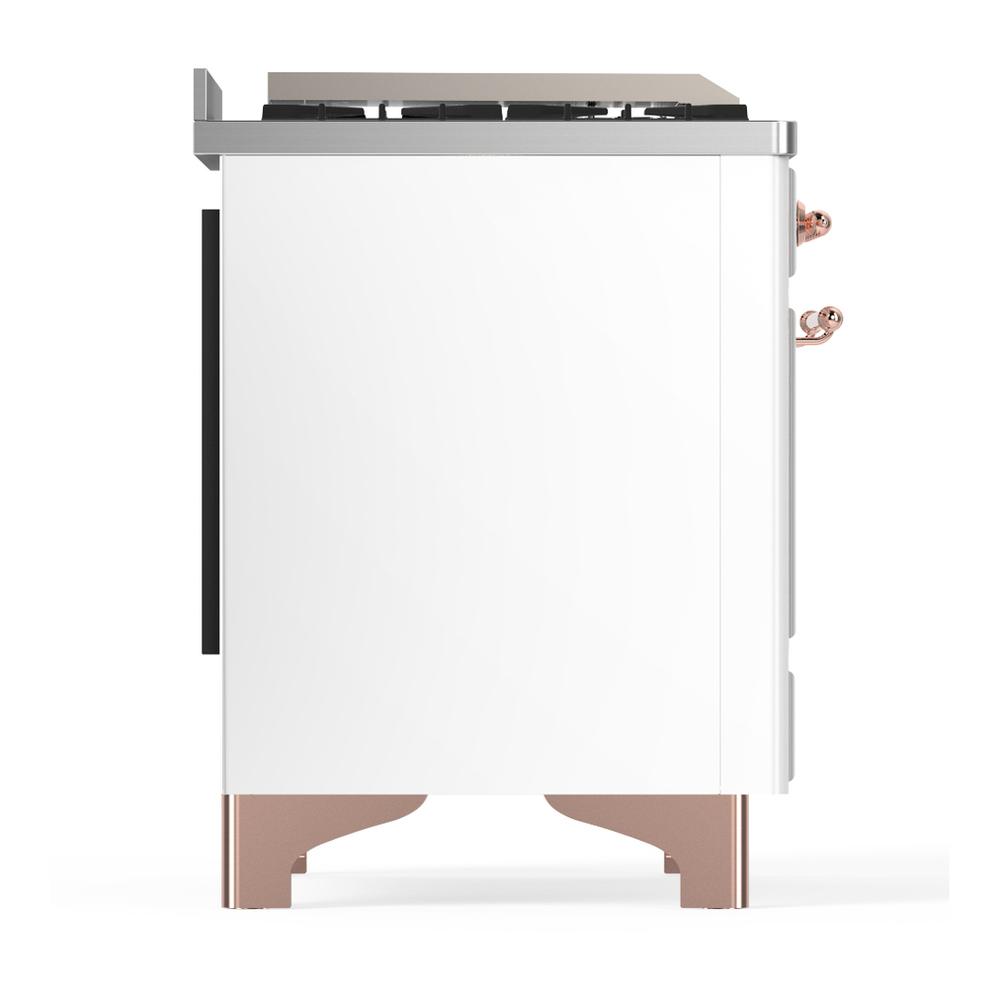 Ilve UM36FNR3WHPLP Ilve Um36Fnr3Whplp Majestic Iii 36 Inch Dual Fuel Range With 6 Black Brass Burners And Griddle, Dual Function Burner Up To 25,000 Btu (Triple Glass Door, White, Copper, Liquid Propane)