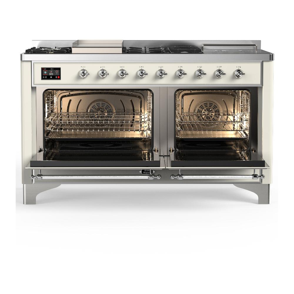 Ilve UM60FSNR3AWC Ilve Um60Fsnr3Awc Majestic Iii 60 Inch Dual Fuel Range With 7 Burners, Griddle And French Top, Dual Function Burner With Up To 25,000 Btu (Natural Gas, Triple Glass Door, Antique White, Chrome)