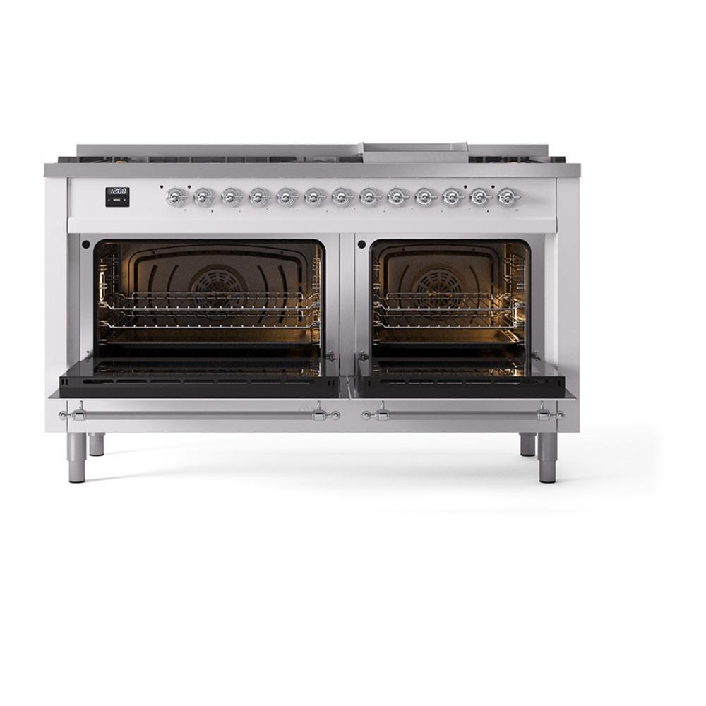 Ilve UN60FQNMPRAC Ilve Un60Fqnmprac Nostalgie Ii Noblesse 60" Dual Fuel Range (9 Sealed Burners + Griddle, Natural Gas, Solid Door, Ral, Chrome)