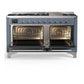 Ilve UM60FQNR3BGCLP Ilve Um60Fqnr3Bgclp Majestic Iii 60 Inch Dual Fuel Range With 9 Burners And Griddle, Dual Function Burner Up To 25,000 Btu (Liquid Propane, Solid Door, Blue Grey, Chrome)