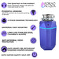 Forno WDD075TA1AM Forno Acqua Brightdiamond Amethyst 3/4Hp Super Quiet Garbage Disposal Corded With Motion Sensor Cabinet Light & Pre-Wired Air Switch
