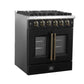 Forno FFSGS644430BLK Forno Galiano 30-Inch French Door Gas Range Black And Antique Brass Design, 5 Sealed Burners 68,000 Btu, 4.32 Cu.Ft. Convection Oven