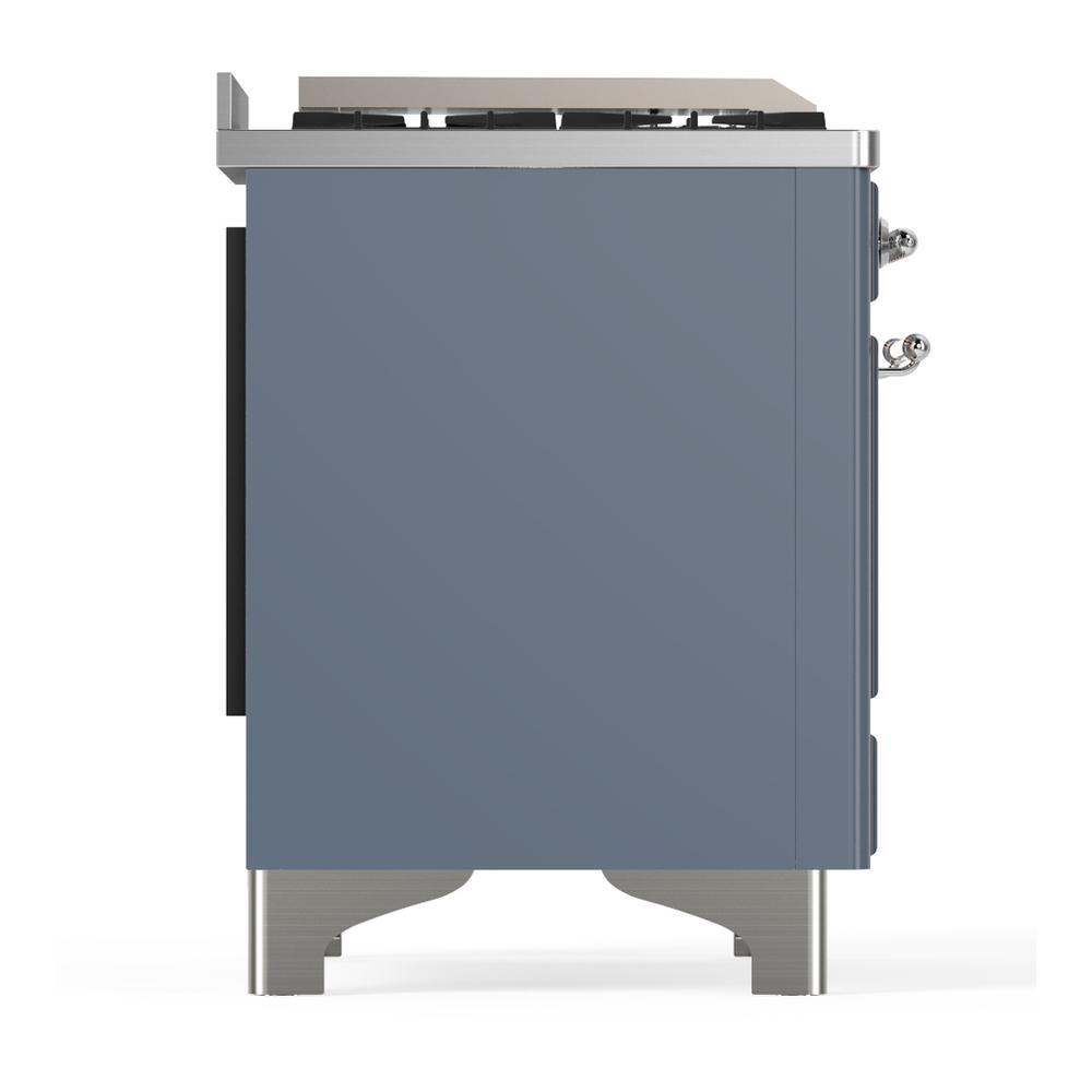 Ilve UM60FQNR3BGCLP Ilve Um60Fqnr3Bgclp Majestic Iii 60 Inch Dual Fuel Range With 9 Burners And Griddle, Dual Function Burner Up To 25,000 Btu (Liquid Propane, Solid Door, Blue Grey, Chrome)