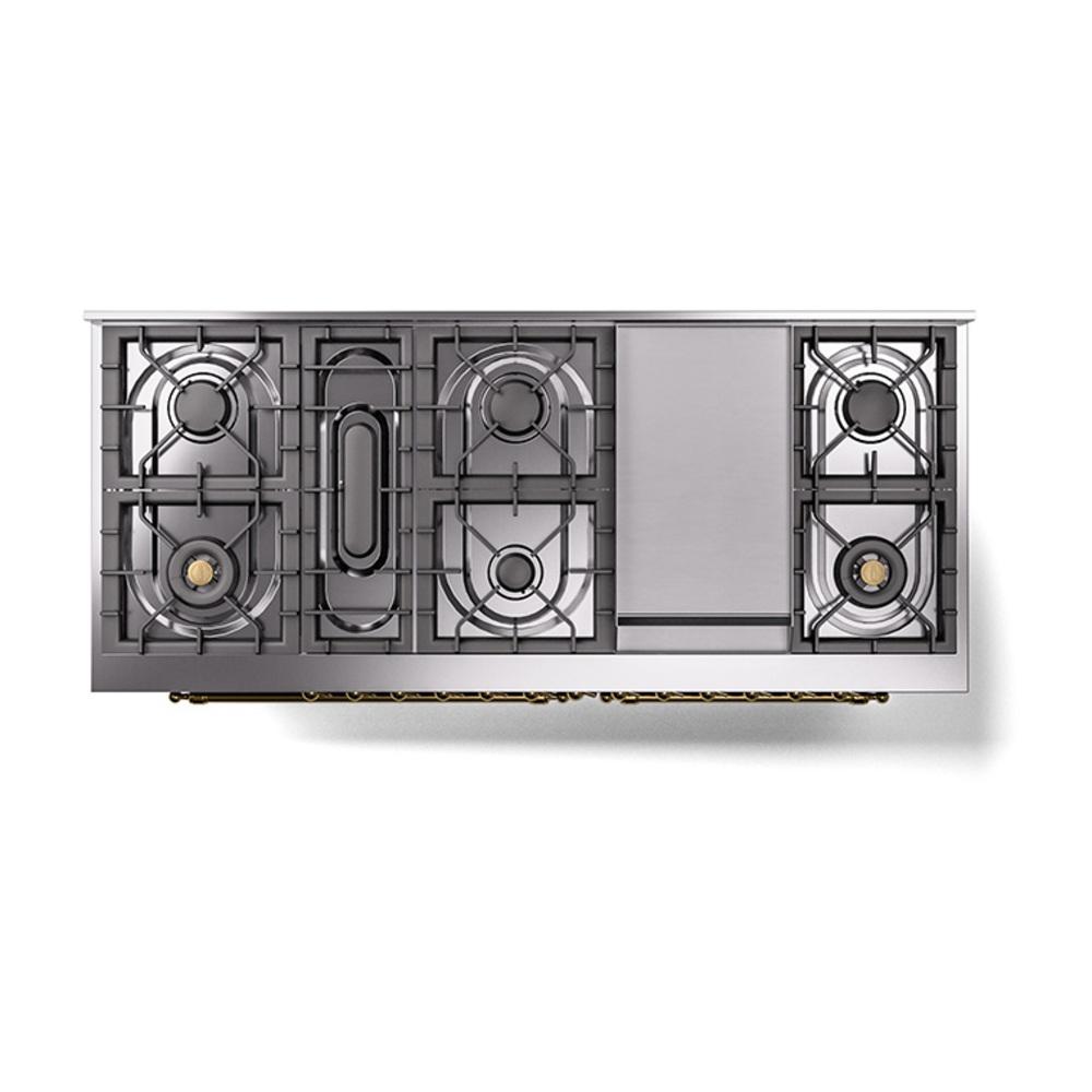 Ilve UN60FQNMPBUG Ilve Un60Fqnmpbug Nostalgie Ii Noblesse 60" Dual Fuel Range (9 Sealed Burners + Griddle, Natural Gas, Solid Door, Burgundy, Brass)