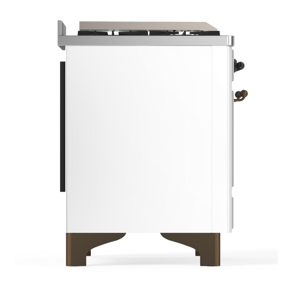 Ilve UM36FQNR3WHB Ilve Um36Fqnr3Whb Majestic Iii 36 Inch Dual Fuel Range With 6 Black Brass Burners And Griddle, Dual Function Burner Up To 25,000 Btu (Solid Door, White, Burnished, Natural Gas)