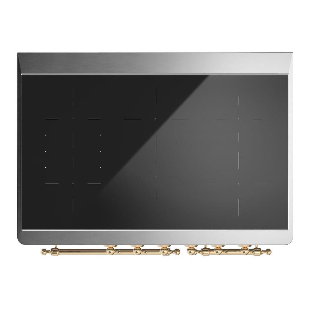 Ilve UMDIB40NR3WHG Ilve Umdib40Nr3Whg Majestic Iii 40 Inch Induction Range With 6 Elements, 3.82 Cu. Ft. Total Oven Capacity (Triple Glass Door, White, Brass)
