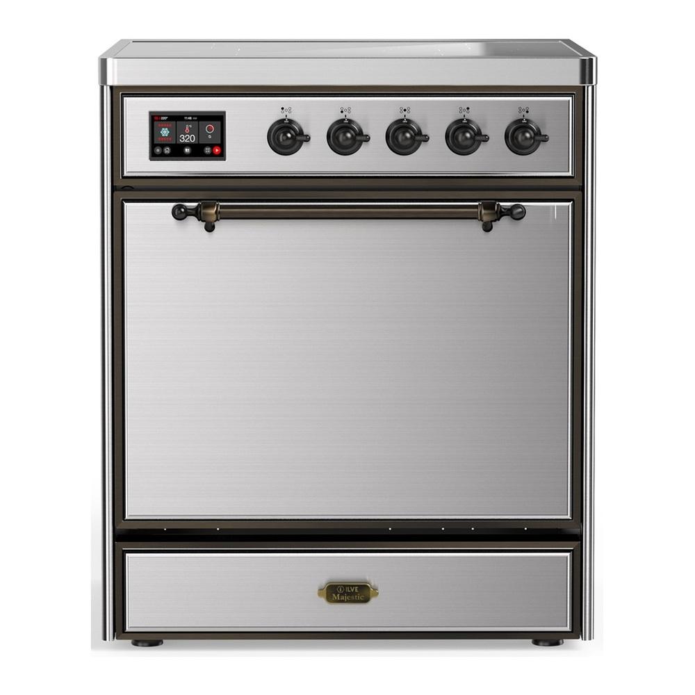 Ilve UMIB30QNR3SSB Ilve Umib30Qnr3Ssb Majestic Iii 30 Inch Induction Range With 4 Elements, 4 Cu. Ft. Oven Capacity (Solid Door, Stainless Steel, Burnished)