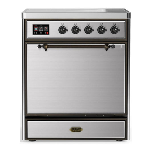 Ilve UMIB30QNR3SSB Ilve Umib30Qnr3Ssb Majestic Iii 30 Inch Induction Range With 4 Elements, 4 Cu. Ft. Oven Capacity (Solid Door, Stainless Steel, Burnished)