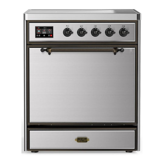 Ilve UMIB30QNR3SSB Ilve Umib30Qnr3Ssb Majestic Iii 30 Inch Induction Range With 4 Elements, 4 Cu. Ft. Oven Capacity (Solid Door, Stainless Steel, Burnished)