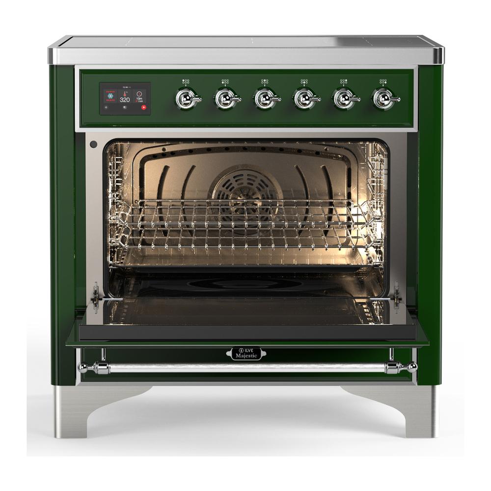 Ilve UMIB36QNR3EGC Ilve Umib36Qnr3Egc Majestic Iii 36 Inch Induction Range With 6 Elements, 3.5 Cu. Ft. Total Oven Capacity (Solid Door, Emerald Green, Chrome)