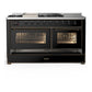 Ilve UM60FSNR3BKB Ilve Um60Fsnr3Bkb Majestic Iii 60 Inch Dual Fuel Range With 7 Burners, Griddle And French Top, Dual Function Burner With Up To 25,000 Btu (Natural Gas, Triple Glass Door, Glossy Black, Burnished)