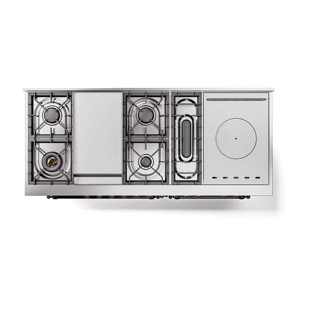 Ilve UN60FSNMPBKBLP Ilve Un60Fsnmpbkblp Nostalgie Ii Noblesse 60" Dual Fuel Range (7 Sealed Burners + Griddle + French Top, Liquid Propane, Triple Glass Door, Glossy Black, Burnished)