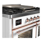 Ilve UMD40FNR3WHPLP Ilve Umd40Fnr3Whplp Majestic Iii 40 Inch Dual Fuel Range With 6 Burners And Griddle, Dual Function Burner Up To 25,000 Btu (Liquid Propane, Triple Glass Door, White, Copper)