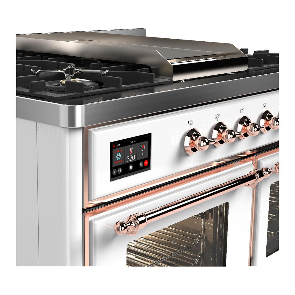 Ilve UMD40FNR3WHPLP Ilve Umd40Fnr3Whplp Majestic Iii 40 Inch Dual Fuel Range With 6 Burners And Griddle, Dual Function Burner Up To 25,000 Btu (Liquid Propane, Triple Glass Door, White, Copper)